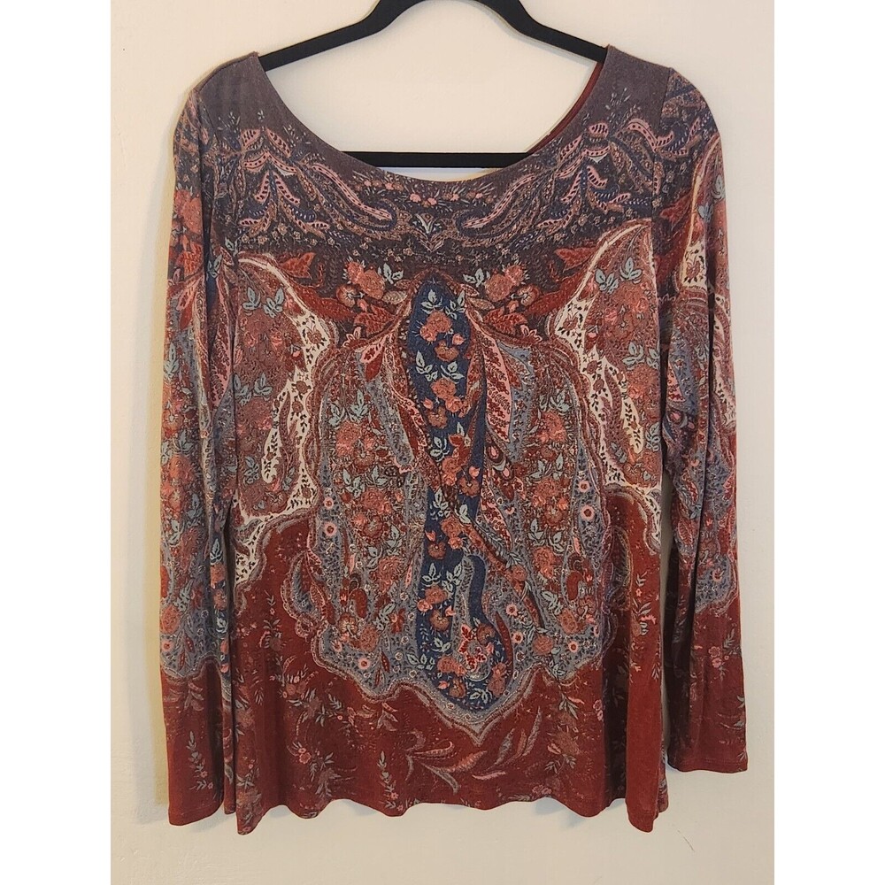 Lauren Ralph Lauren WomensXL Red BluePaisley Floral Print Long Sleeve Lined Top